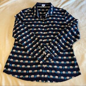 CROWN & IVY / Elephant Print Long Sleeve Button Down Size M Petite